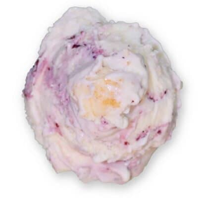 Scoop of Chocolate Shoppe Ice Cream's Blueberry Cheesecake flavor