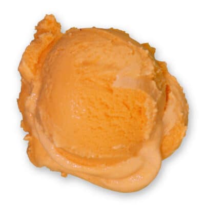 Scoop of Chocolate Shoppe Ice Cream's Orange Sherbet flavor