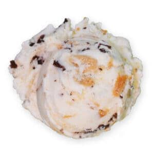 Scoop of Chocolate Shoppe Ice Cream's Peanut Butter Cookie Dough flavor