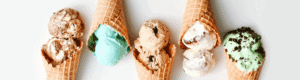 Chocolate Shoppe Ice Cream flavors in waffle cones
