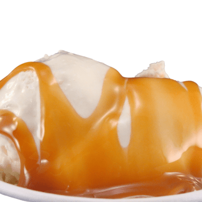 Caramel topping on top of Chocolate Shoppe Ice Cream